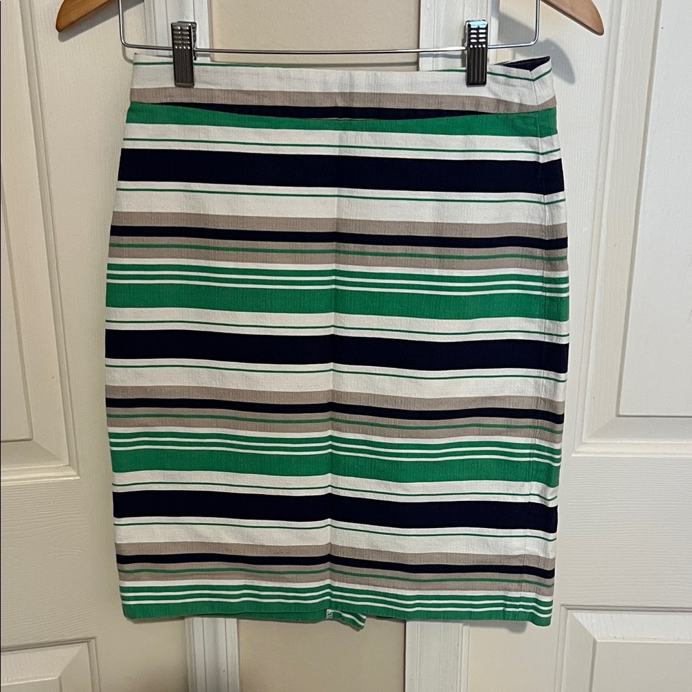 Banana Republic Green and Navy Striped Pencil Skirt
